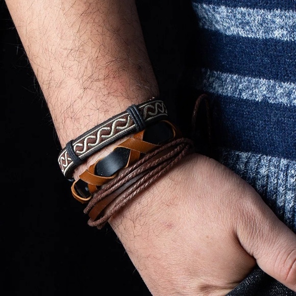 Inglenook Boutique Other - Men's Brown/Black Leather Bracelets Set